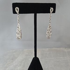 Diamond Drop Earrings Sterling Silver